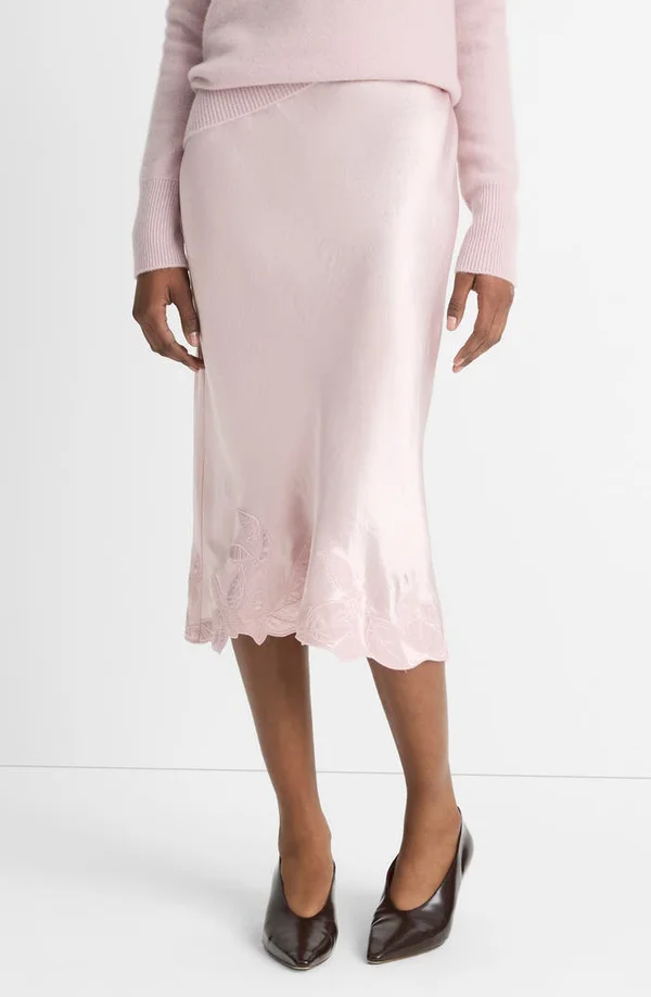 Vince Asymmetric Hem Satin Slip Skirt