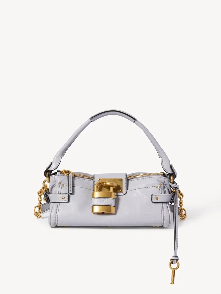 Small Paddington Bag with Strap in Grained Leather, Blue