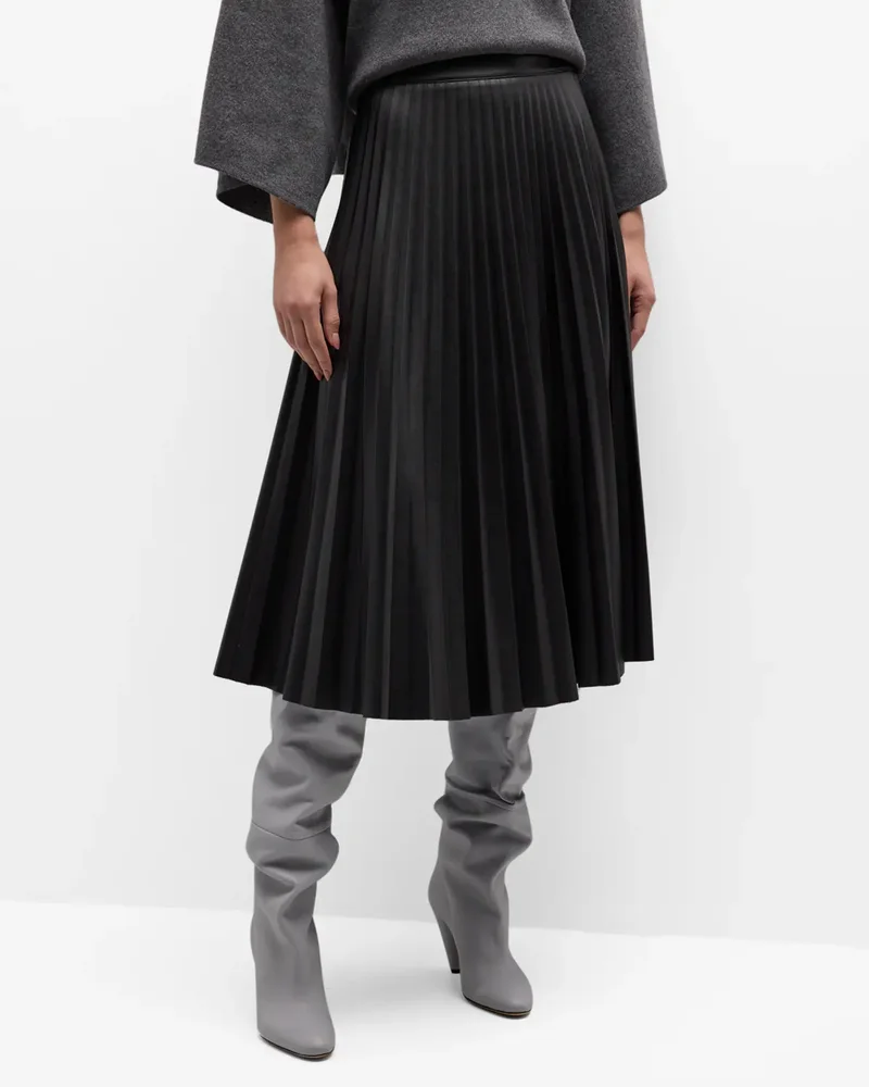 Pleated Vegan Leather Midi Skirt