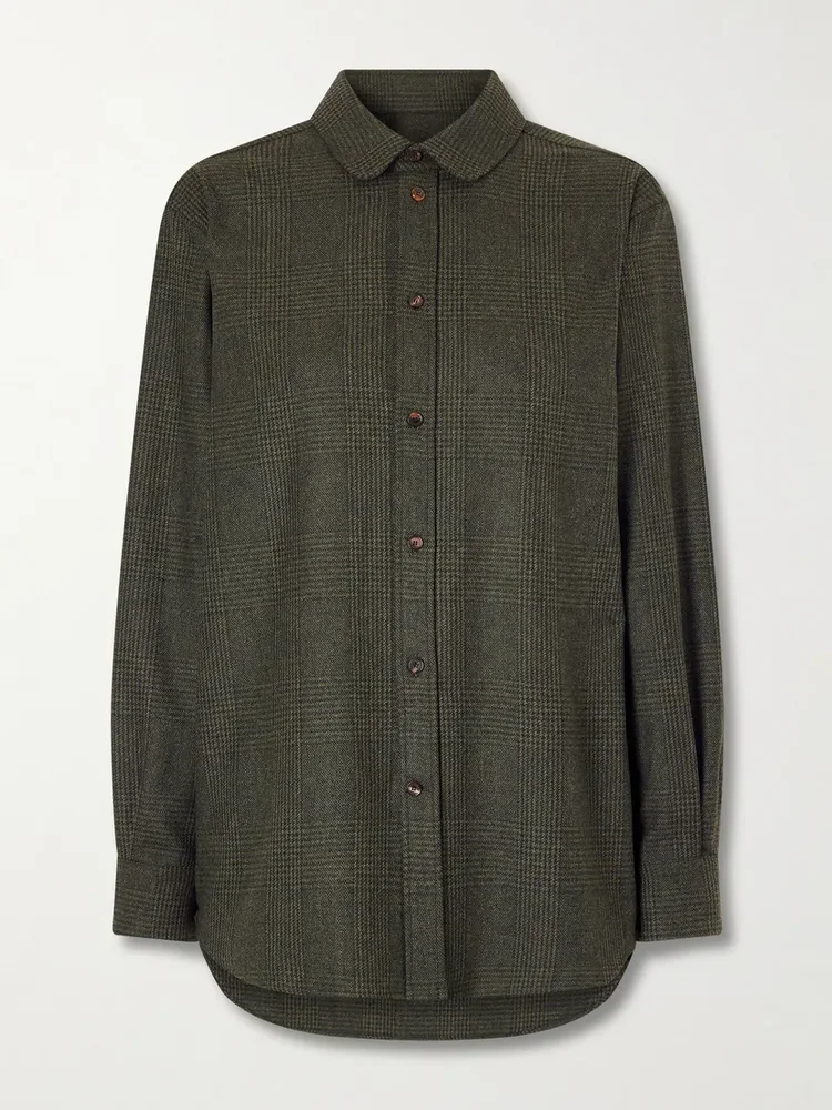 Thea Penny Prince of Wales checked wool and cashmere-blend flannel shirt