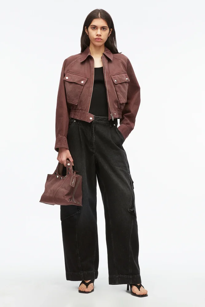 Dyed Denim Cropped Bomber Jacket