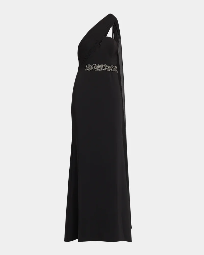 Draped One-Shoulder Stretch Crepe Gown