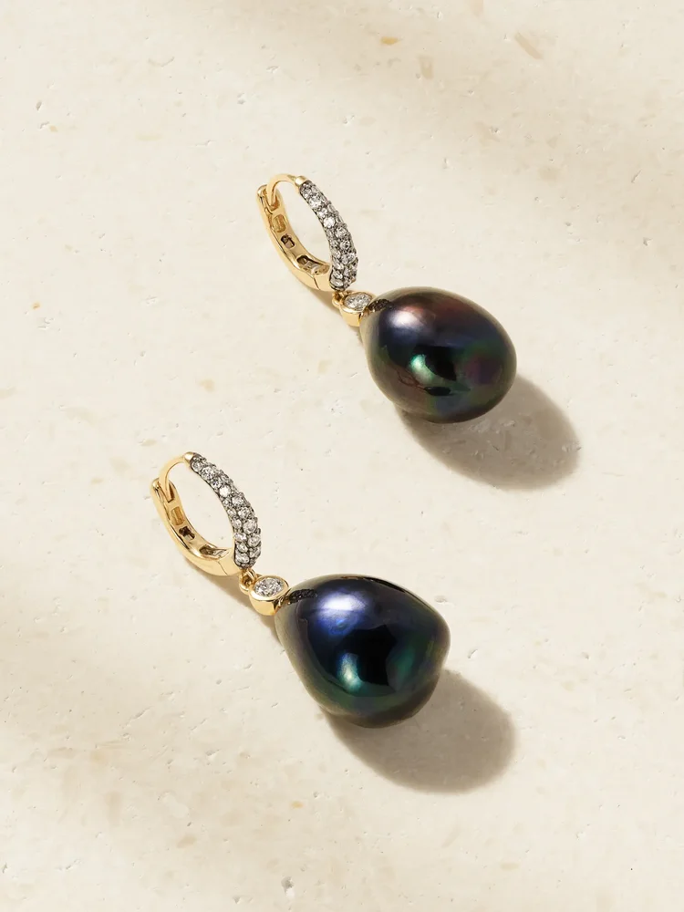 Nyx 14-karat gold, diamond and pearl earrings