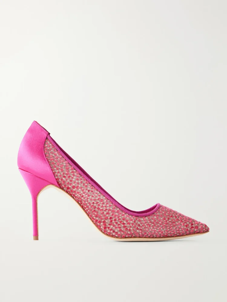 BB 90 embellished satin-trimmed tulle pumps