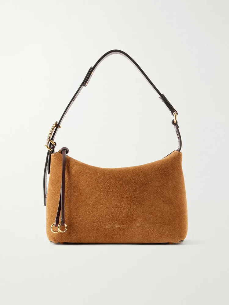 Suede And Leather Trimmed Shoulder Bag