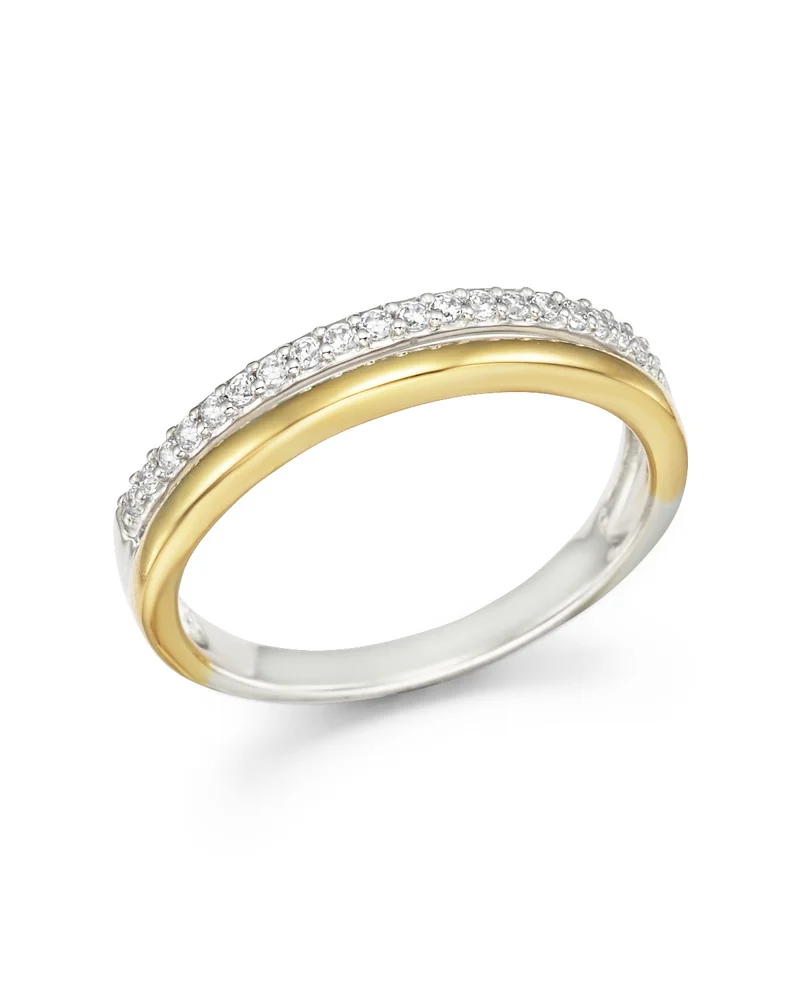 Diamond Double Row Band Ring in 14K Yellow and White Gold, 0.12 ct .t.w.