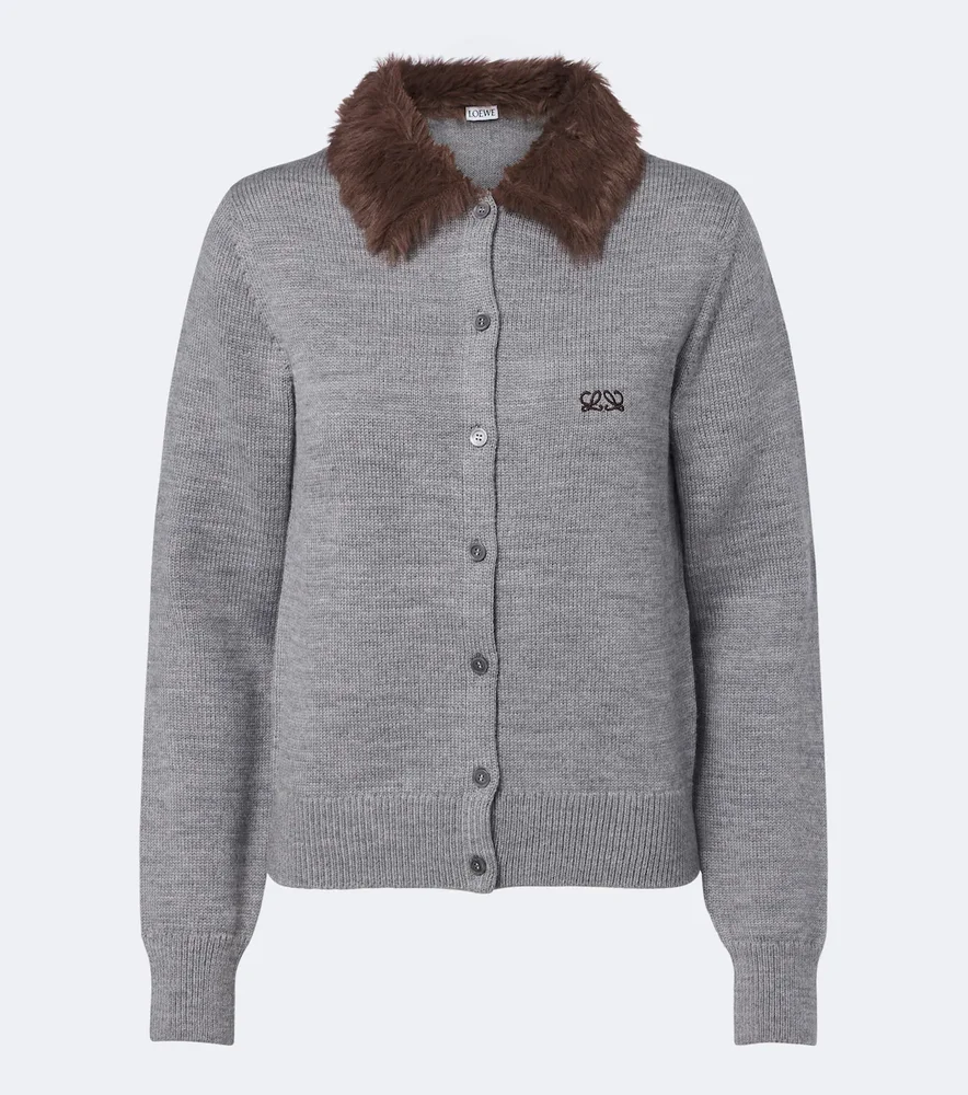 Double L ribbed-knit wool cardigan