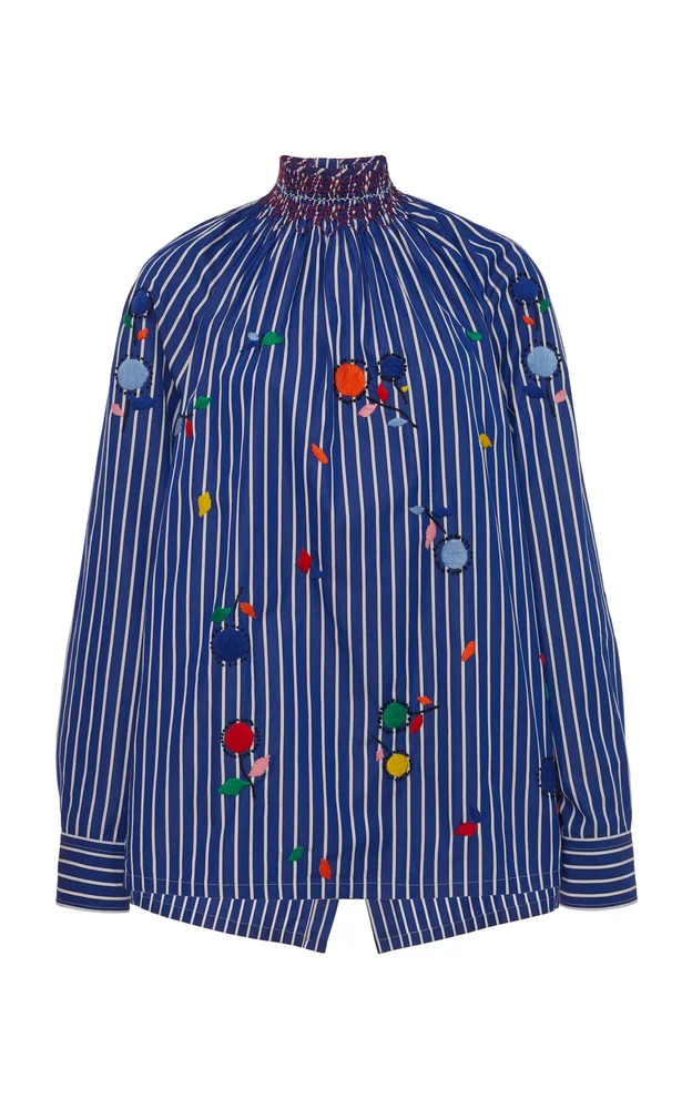 Embroidered Cotton Smocked Top
