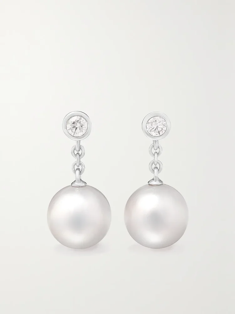 18-karat white gold, pearl and diamond earrings