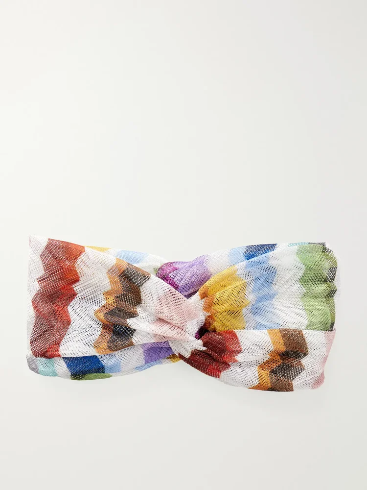 Striped crochet-knit headband