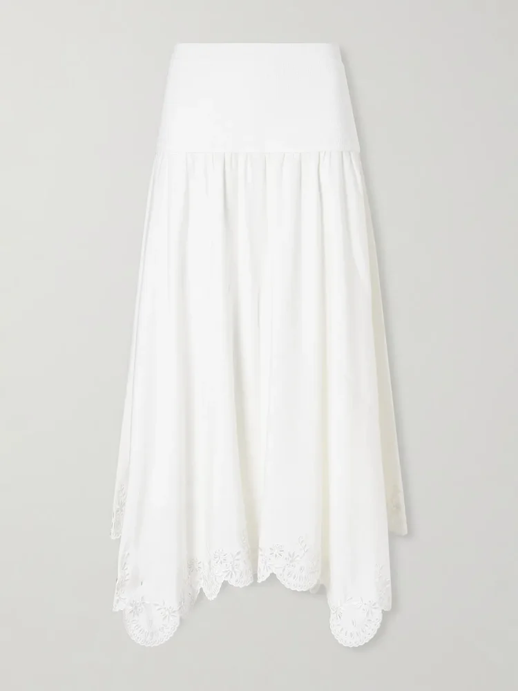 Heaven embroidered linen-blend midi skirt
