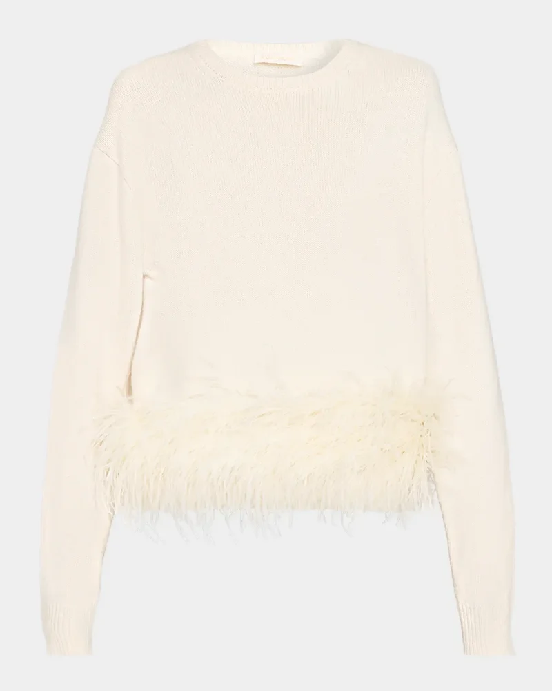 Mara Feather-Trim Crewneck Sweater