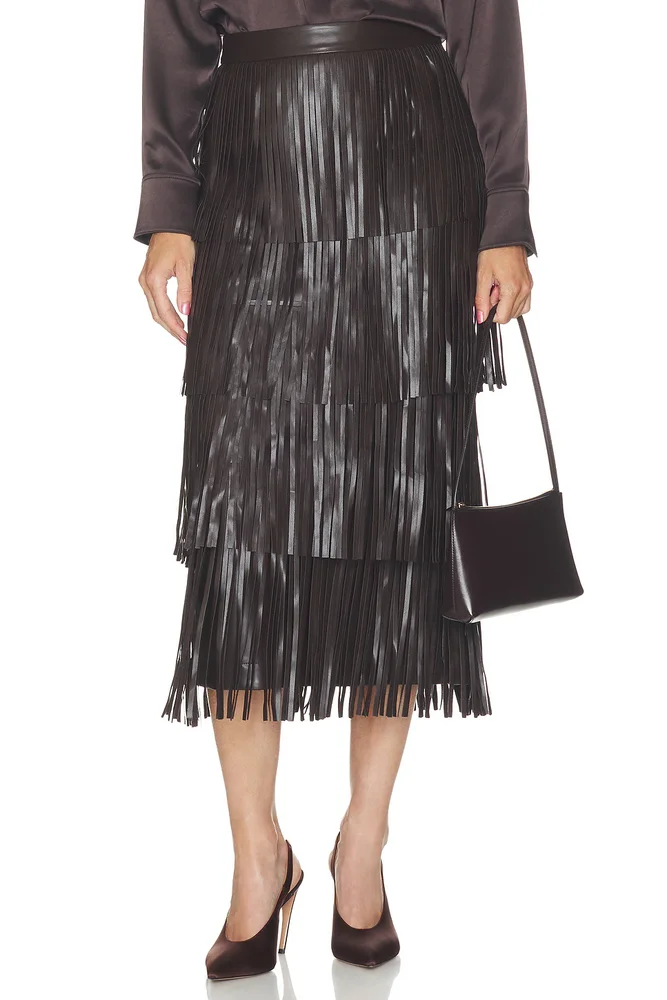 Za Za Faux Leather Fringe Skirt