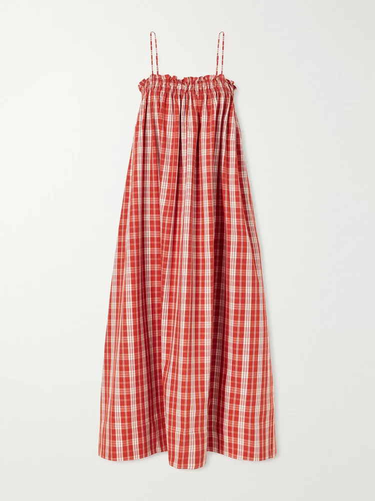 Greta checked cotton midi dress