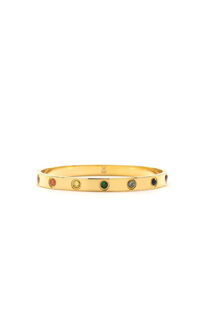 Chakra Healing Stone Bangle 18k Gold Finished Stainless Steel