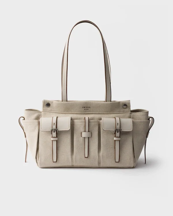 Prada Route large canvas and leather tote bag