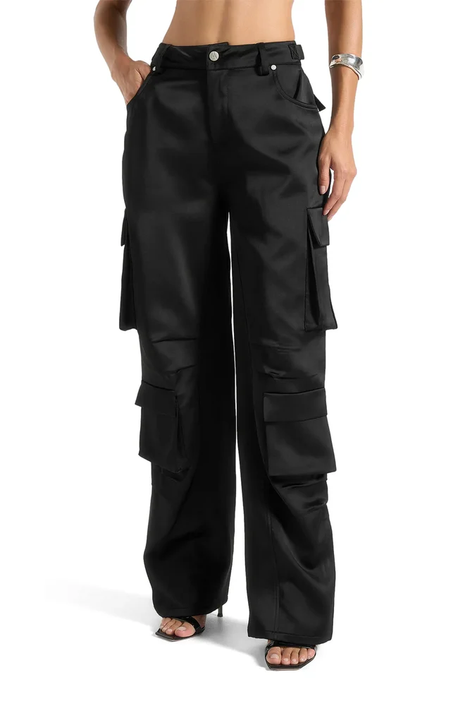 Emilie Satin High Waisted Cargo Pants