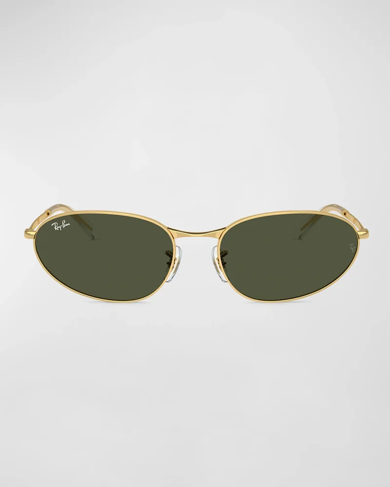 Sleek Metal Oval Sunglasses, 56mm