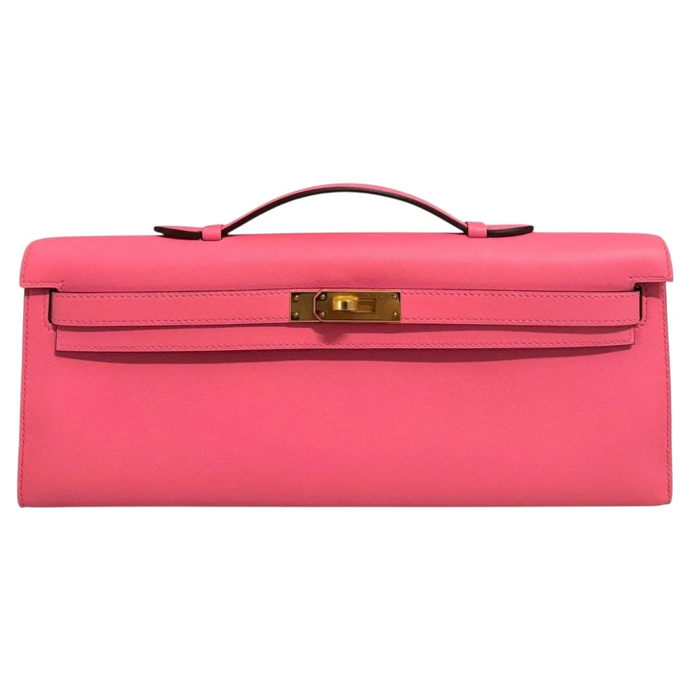 Pre-Owned Kelly Cut Clutch Rose Azalee Swift, Gold Hardware