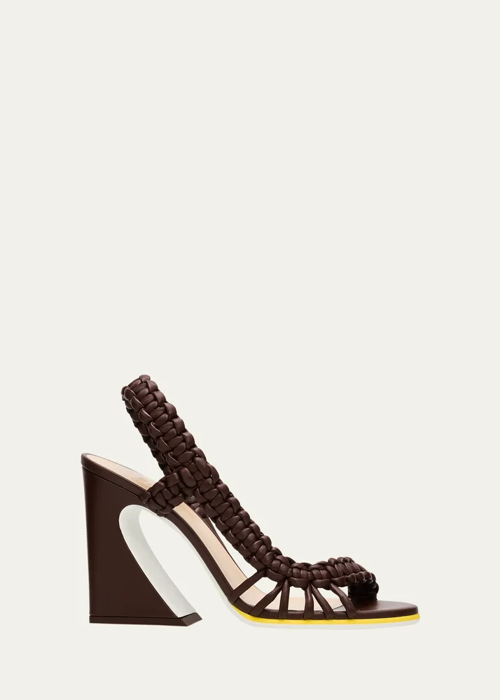 95mm Fendi Arco Asymmetric Braided Leather Sandals