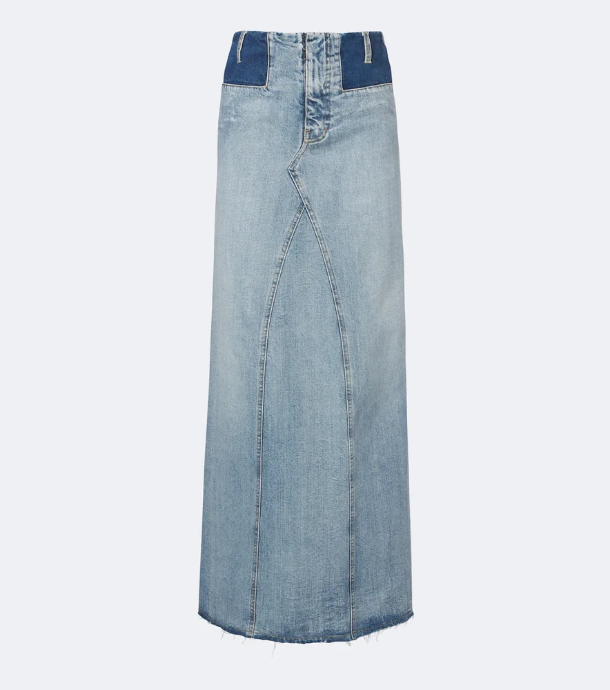 Paneled denim maxi skirt