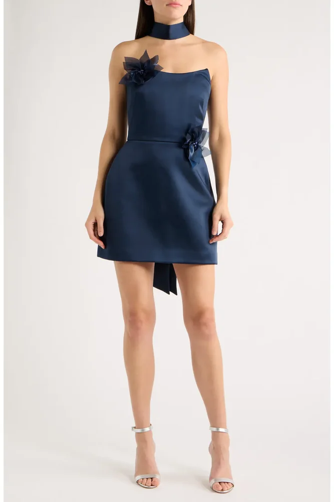 Lori Floral Appliqué Satin Cocktail Minidress