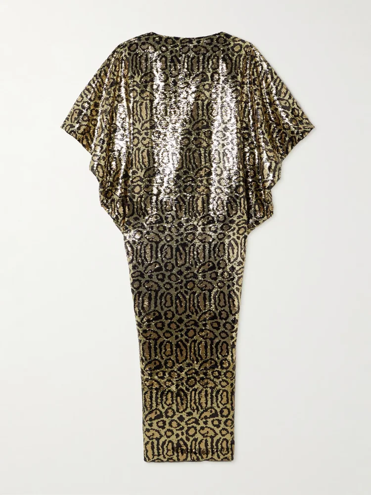 Truman Animalier Kaftan in Black-Gold animal-print sequined mesh gown