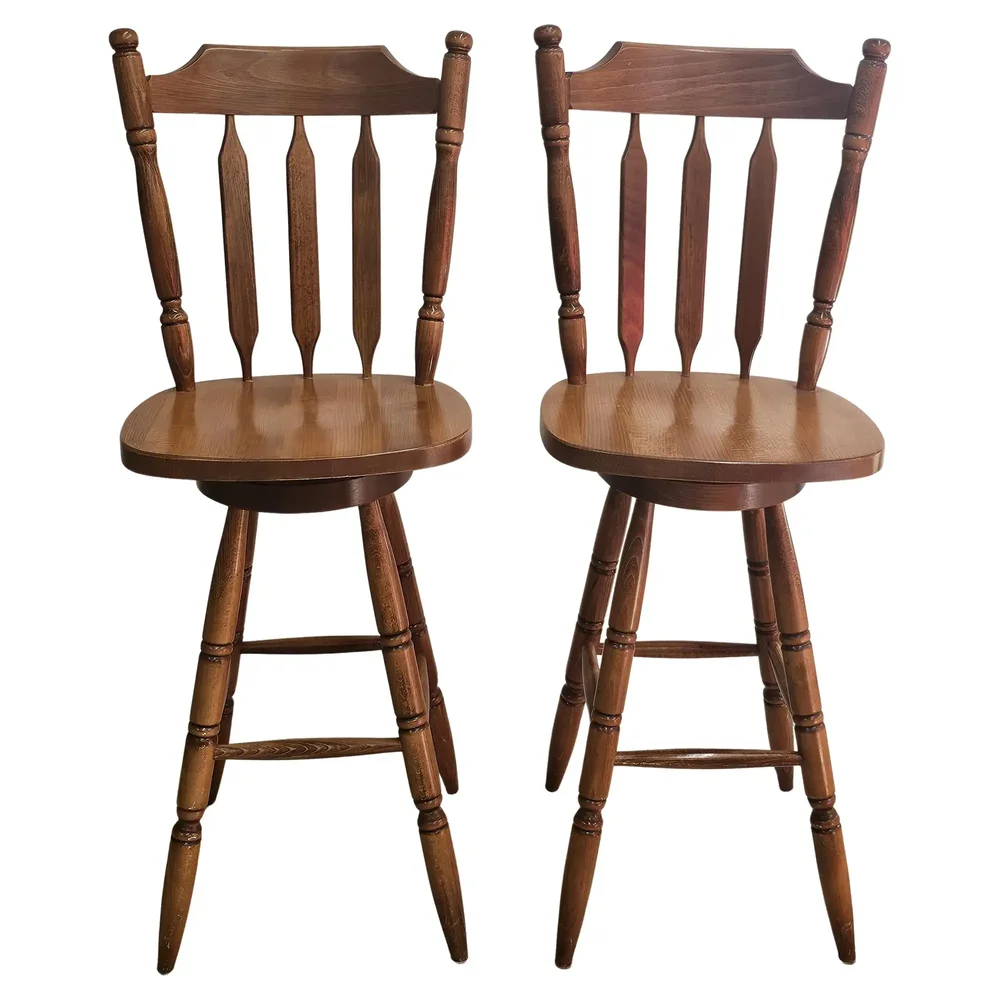 Stained Maple Arts and Crafts Swivel Bar Stools (pair)