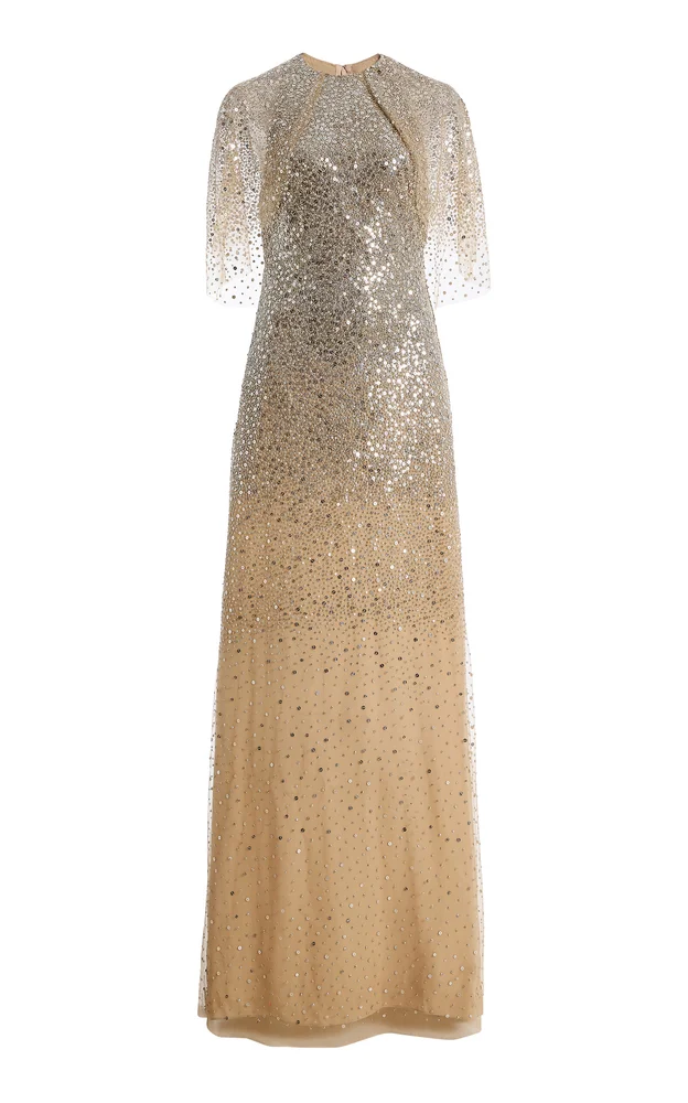 Embroidered Tulle Integral Outerwear Maxi Dress