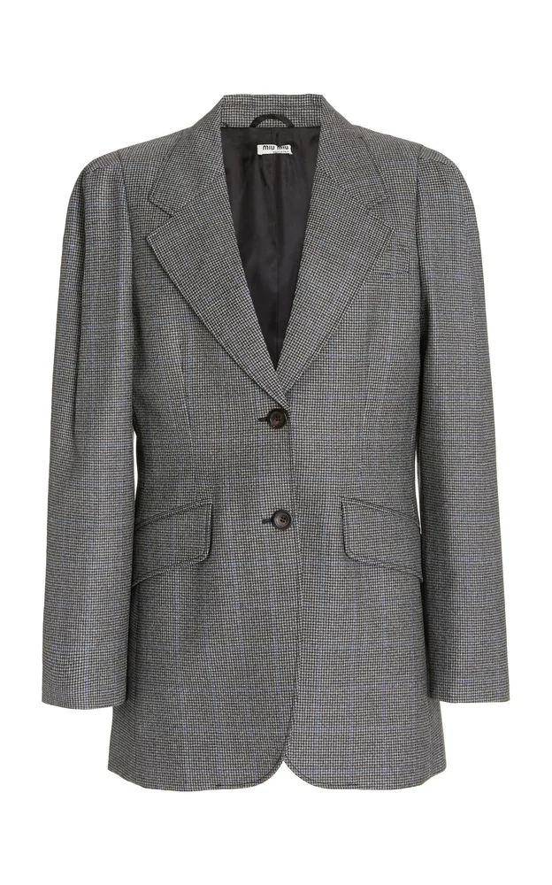 Puff-Sleeve Checked Wool Blazer