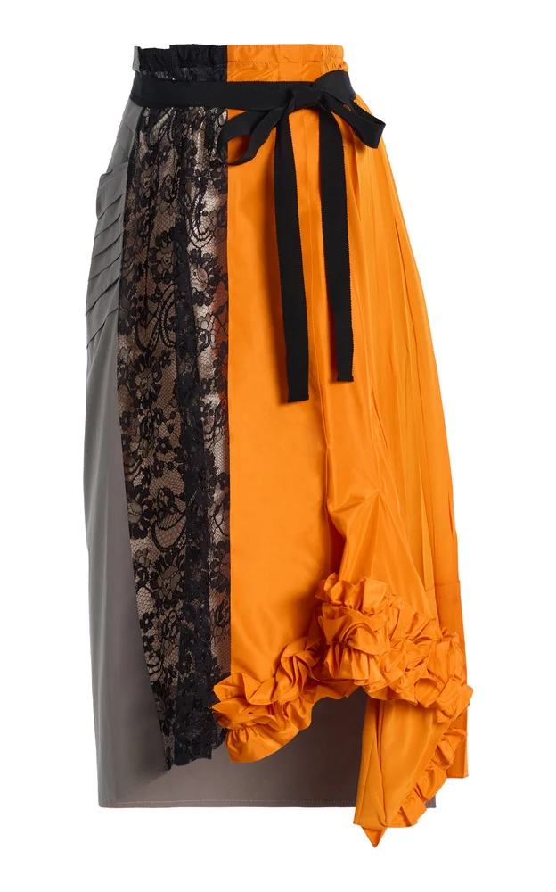 Mixed-Media Midi Wrap Skirt