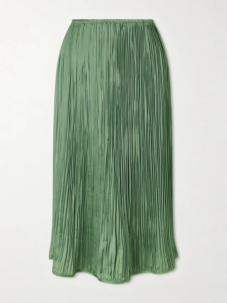 Avelline plissé-satin midi skirt