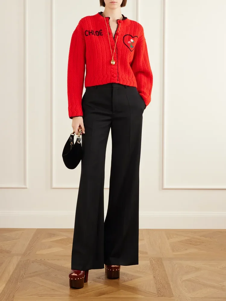 Embroidered wool and cashmere-blend cardigan