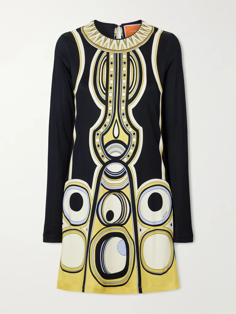 Slinky printed jersey mini dress