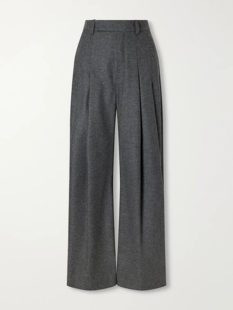 Pleated wool and cashmere-blend woven wide-leg pants