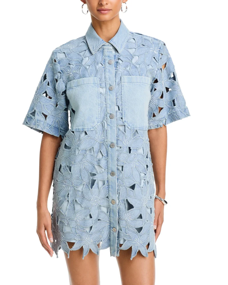 Calyn Denim Floral Cutout Mini Dress