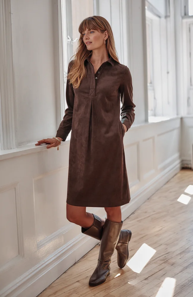 Faux-Suede Popover Dress