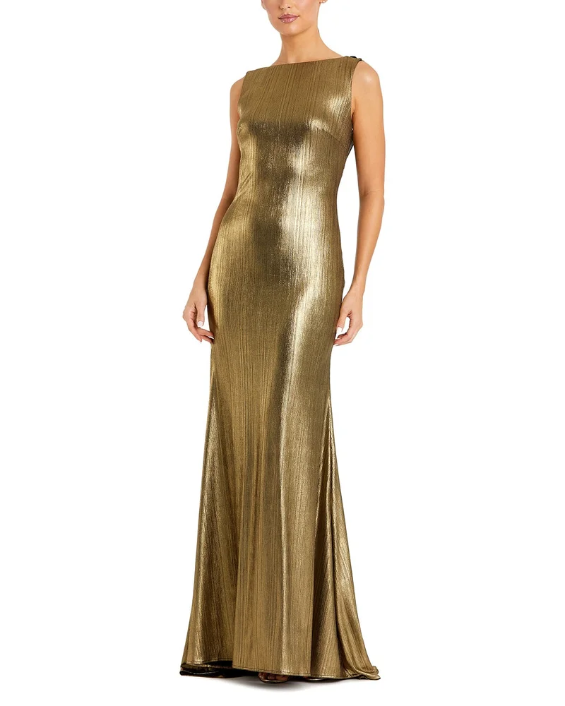 Metallic Cowl Back Column Gown