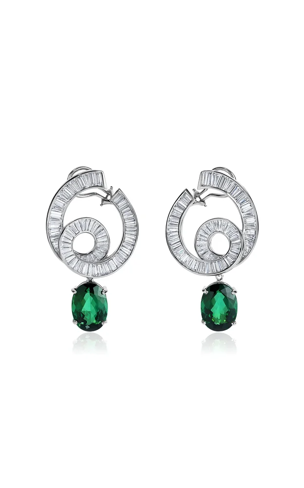 18k White Gold Diamond, Tourmaline Detachable Earrings
