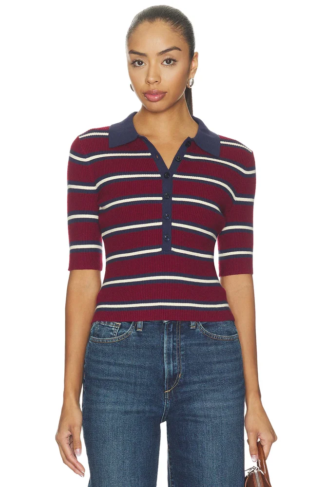 Imogen Rib Stripe Fitted Polo