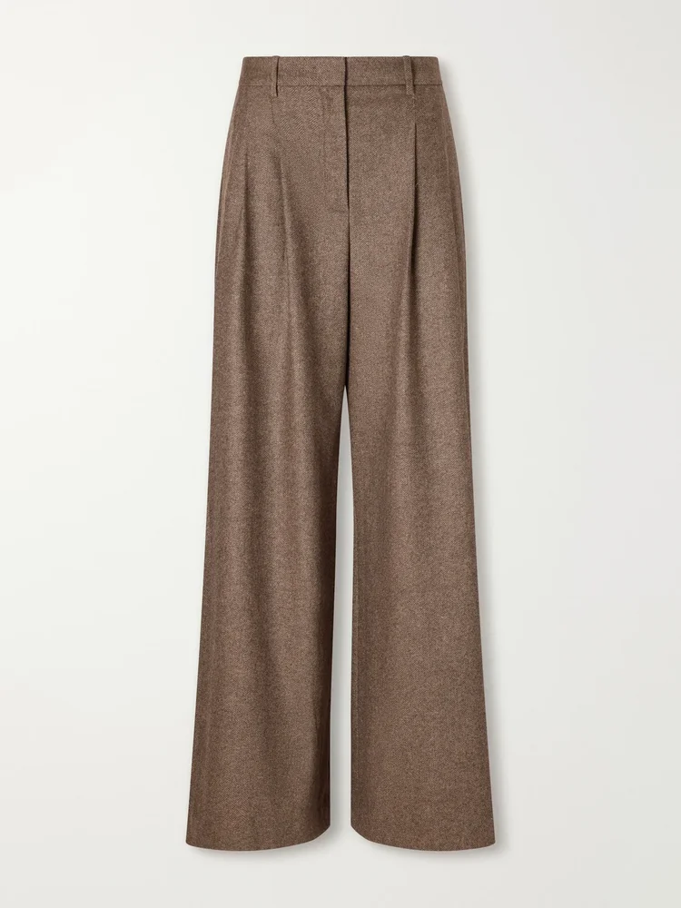 Avery stretch wool and cashmere-blend herringbone wide-leg pants