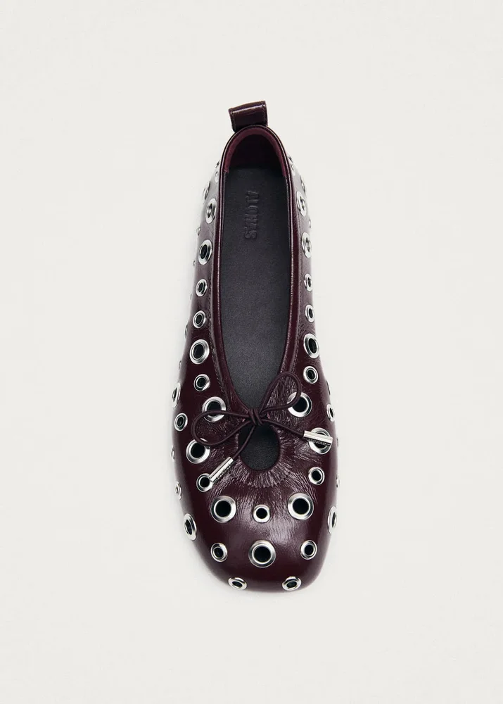 Rosalind All Eyelets Patent Burgundy Leather Ballet Flats