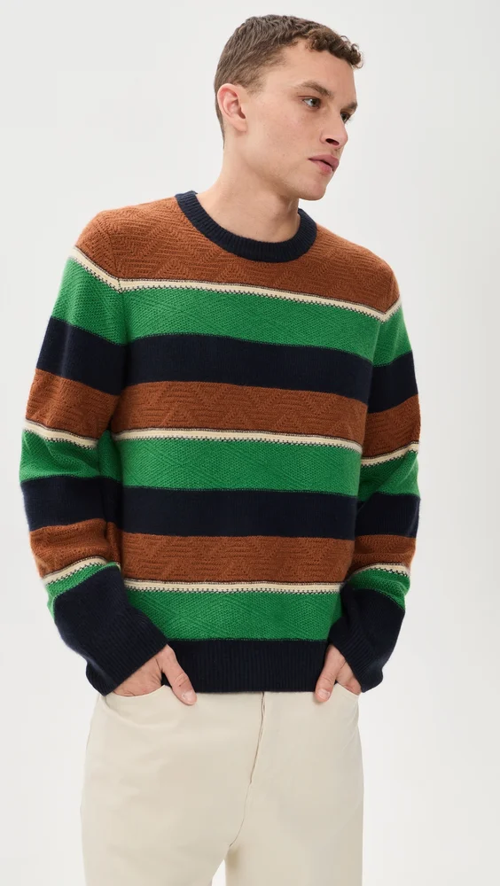 Stripe Cashmere Crew Sweater
