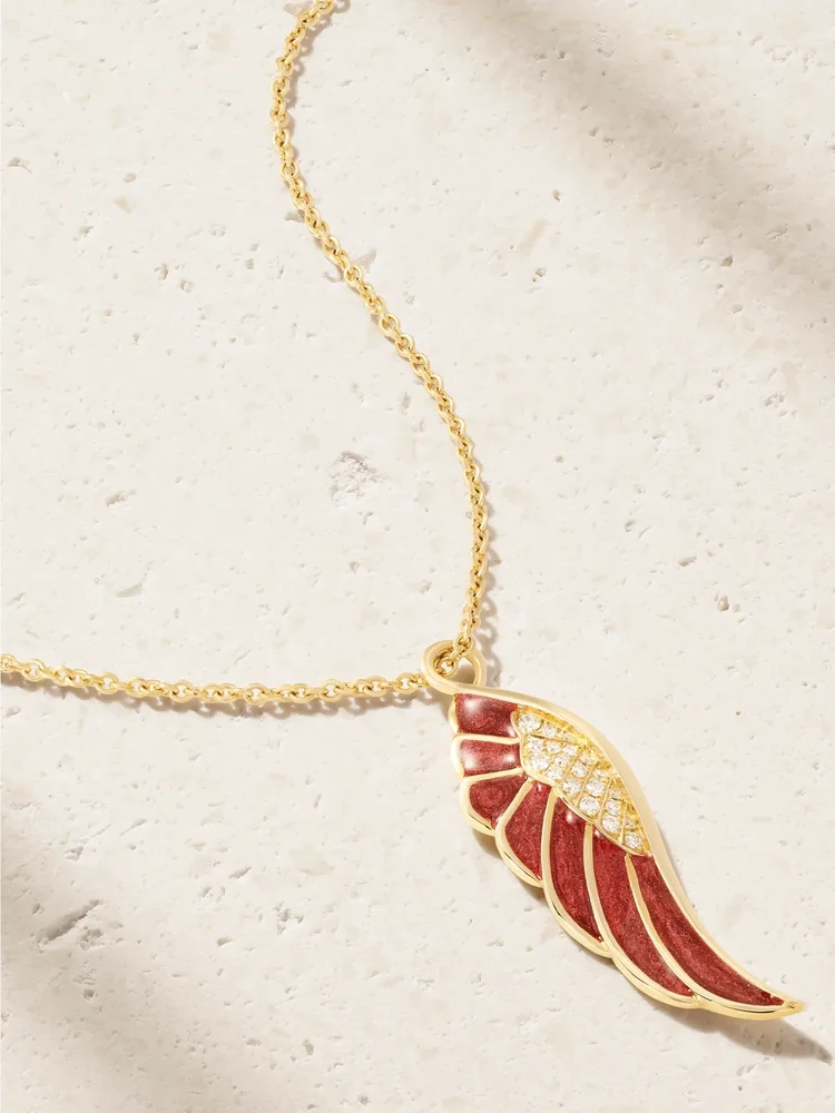 Wings 18-karat gold, diamond and enamel necklace
