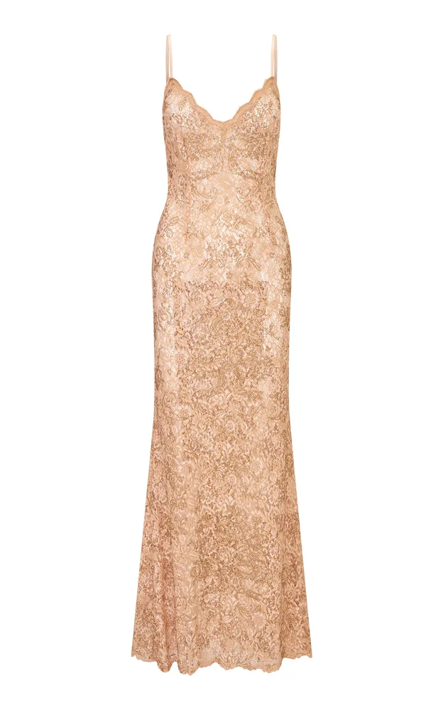 Fevie Gilded Lace Maxi Dress