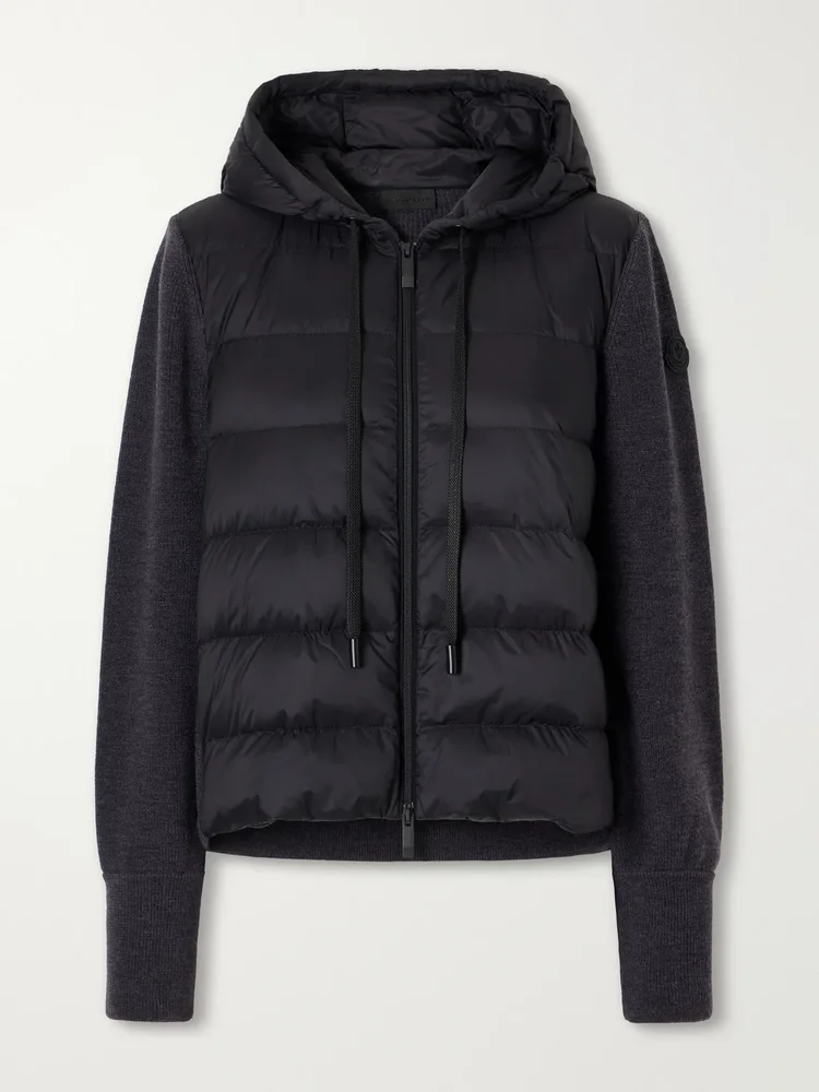 Ribbed wool and quilted shell down cardigan