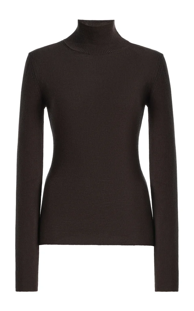 Wool Rib-Knit Mock-Neck Sweater
