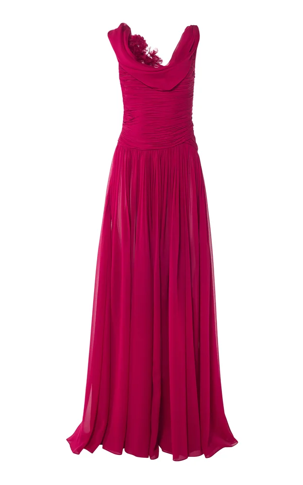 Draped Silk-Chiffon Gown