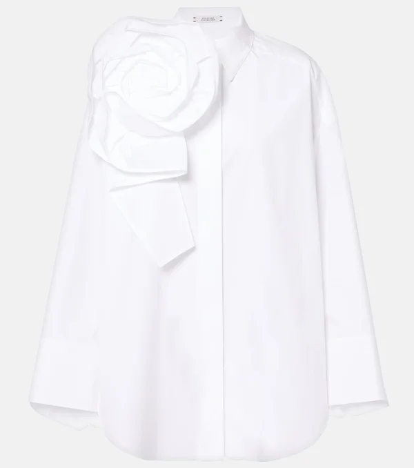 Floral-appliqué cotton-blend poplin shirt in white - Dorothee Schumacher