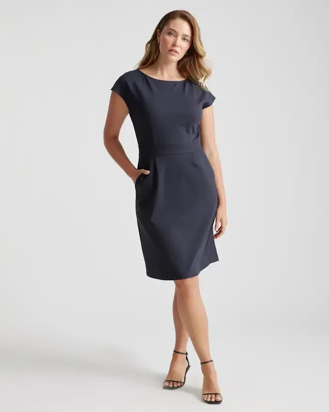 quince Navy Ultra-Stretch Ponte Cap Sleeve Dress
